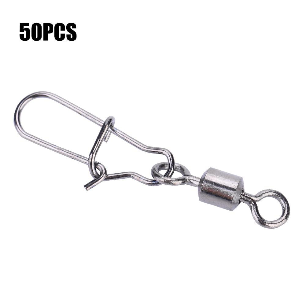 50Pcs Stainless Steel Fishing Tackle Rolling Swivels Pin Snap Connector 0#-6# 