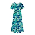 thumbnail image 4 of Qiopertar Robe d'Été Décontractée à Manches Courtes Col Rond Robe Maxi Fluide à Volants avec Poches Imprimé Plumes Grandes Économies de Vacances! à Moins de 5$ jusqu'à 90 % de Réduction, 4 of 6