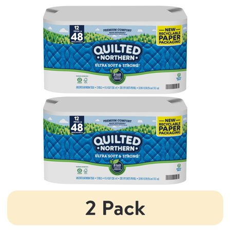 (2 pack) Quilted Northern Ultra Soft & Strong Toilet Paper, 12 Mega Rolls, Recyclable Paper Packaging