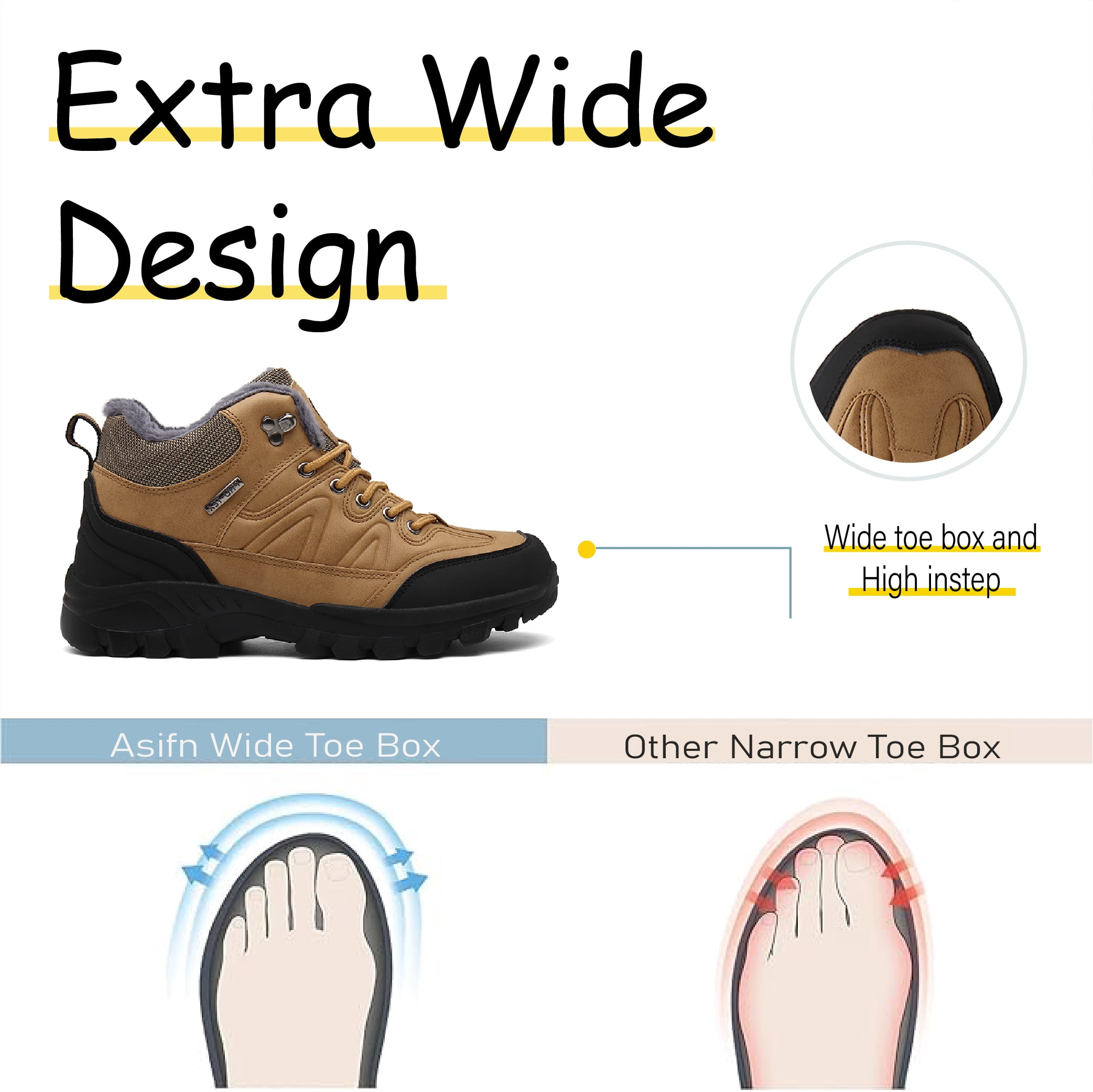 Mens Hiking Snow Boots Padded Warm Cotton Shoes Non-slip Lightweight Sneakers Waterproof Fur Lined Bare Boots Brown 10.5 UK