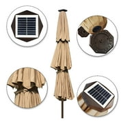 EliteShade Sunbrella Solar 9ft 3 Tiers Market Umbrella with 80 LED Lights Patio Umbrellas Outdoor Table with Ventilation and 5 Years Non-Fading Top,Tan