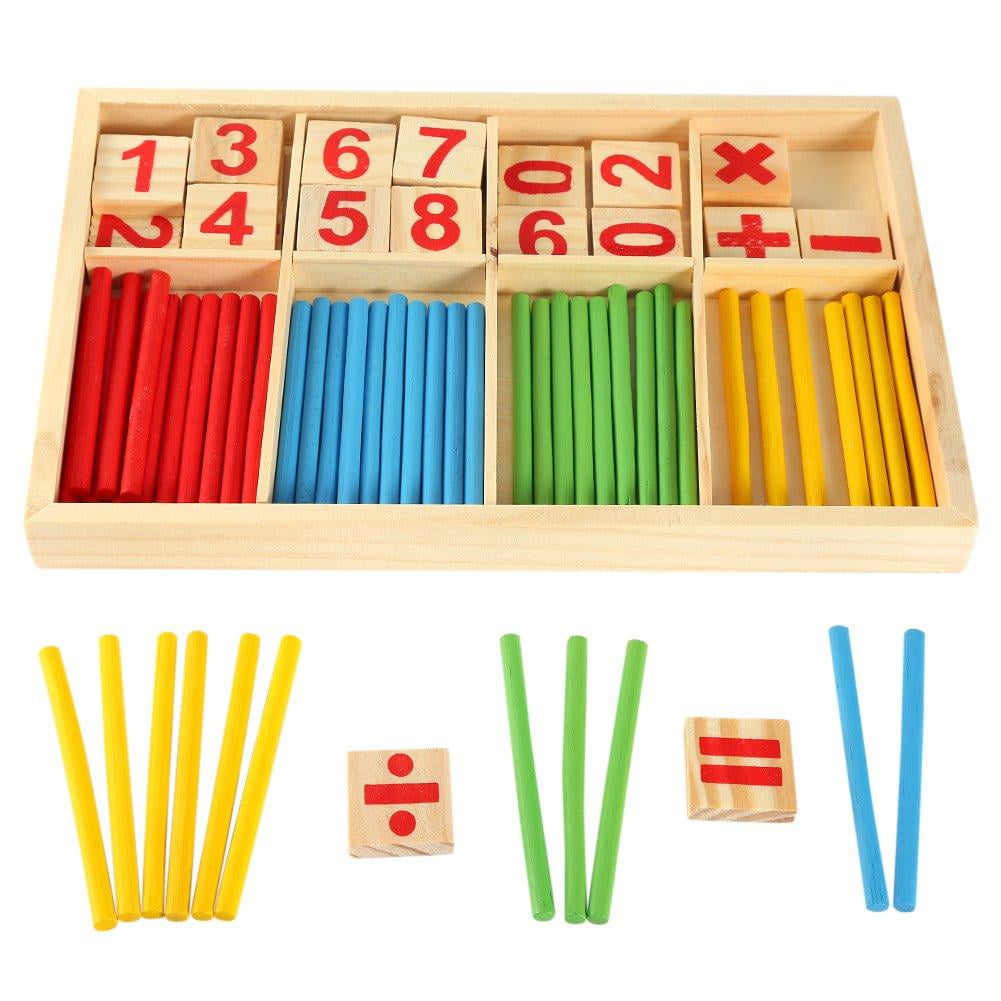 Wood Toy Counting Sticks Math Manipulatives Number Cards Educational Toys 