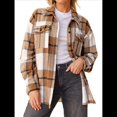 thumbnail image 2 of Ropa de Mujer para y Otoño, Elegante, de Larga, con Solapa, Holgada, A Cuadros, Chaqueta y Camisa de Franela con Botones. Albaricoque L, 2 of 8