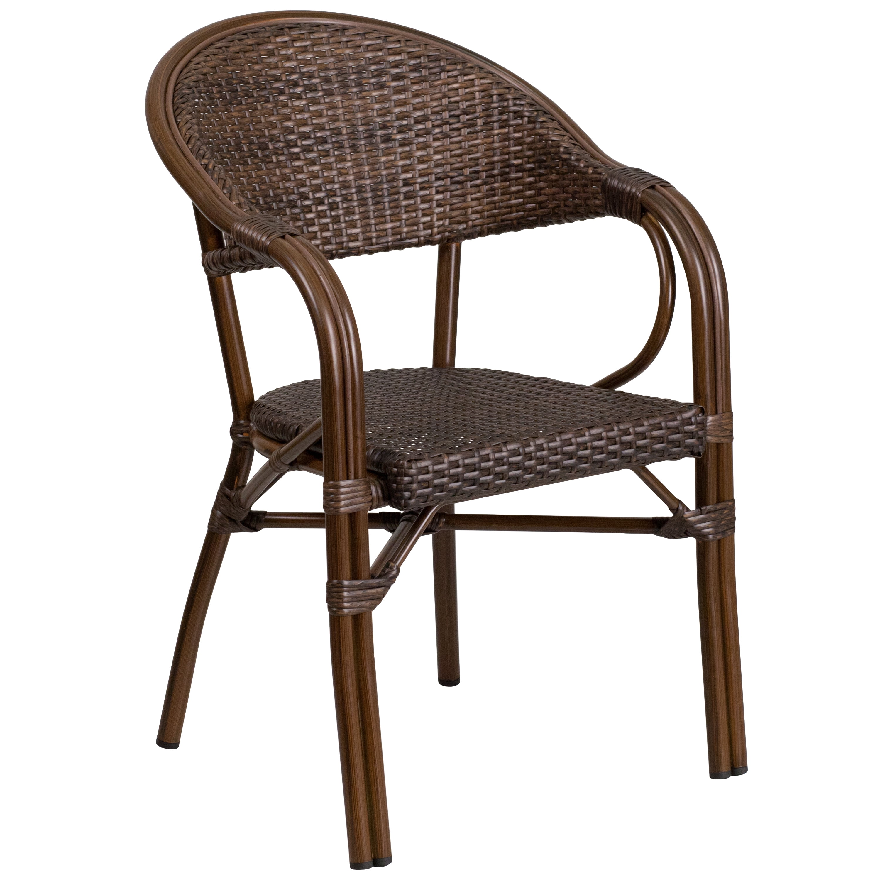 Emma + Oliver Cocoa Rattan Patio Chair with Bamboo-Aluminum Frame