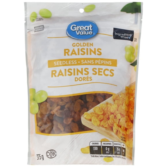Raisins dorés sans pépins Great Value 375 g