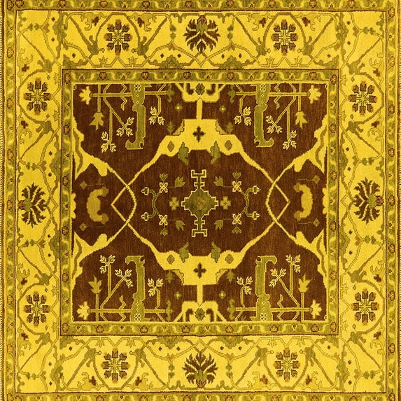 Ahgly Company Machine Washable Indoor Square Oriental Yellow Traditional Area Rugs, 7' Square