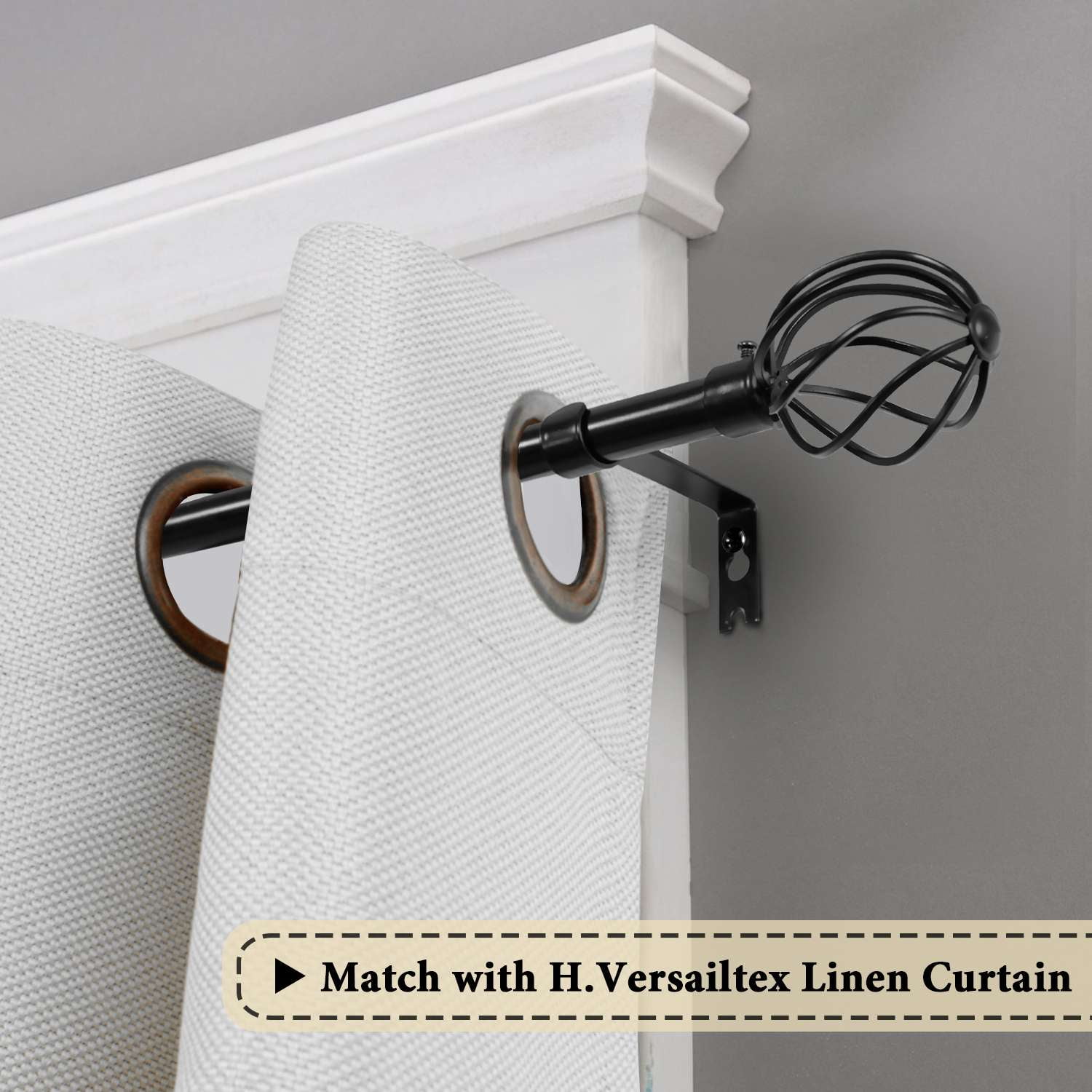 H.VERSAILTEX Adjustable Twist Cage Single Curtain Rod Set 3/4in Diameter 66-120in , Black