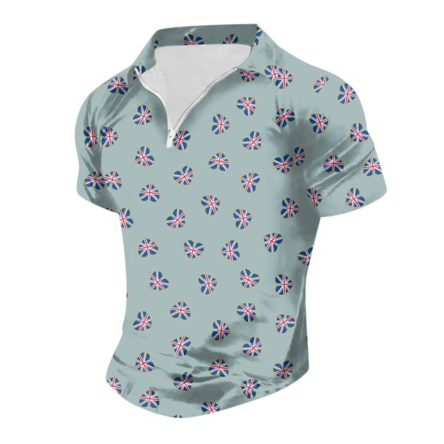VBARHMQRT Chandail Gris pour Homme T-Shirt Imprimé 3D Numérique Chemise à Manches Courtes Haut Col à Revers Violet