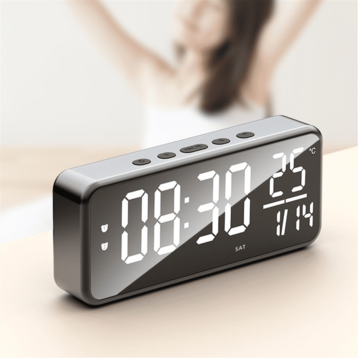 Reloj despertador inteligente con sonido, reloj despertador con música LED,  reloj de escritorio montado en la pared, reloj despertador para  estudiantes, pantalla de temperatura, color negro | Walmart en línea