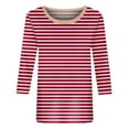 thumbnail image 4 of Summer Shirts For Women Sevevn Fashion Women's Striped Printed Blouses Three-Quarter Sleeve T-Shirt Round-Neck Top Womens Shirts Casual, 4 of 5