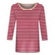 thumbnail image 3 of Camisetas de Manga Corta para las Mujeres a Rayas Impresas de Tres Cuartos de Manga, Cuello Redondo Casual Top, 3 of 5