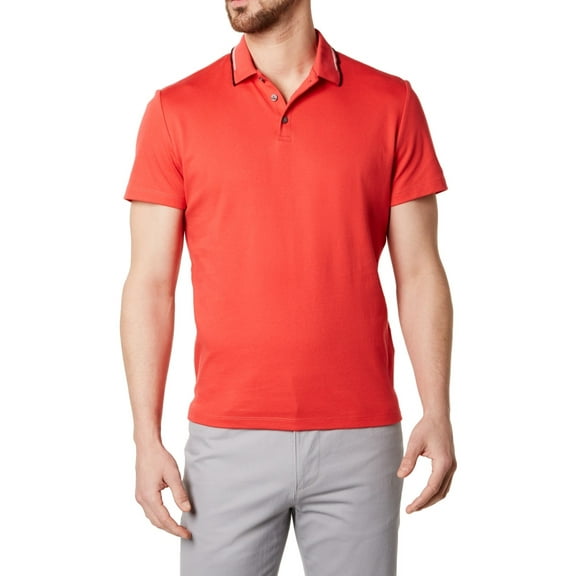 Mens Shirt Medium Striped-Trim Collar Tipped Polo M