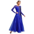 thumbnail image 3 of iiniim Women's Ballroom Modern Dance Big Swing Long Dress Waltz Competition Costume Blue M, 3 of 7