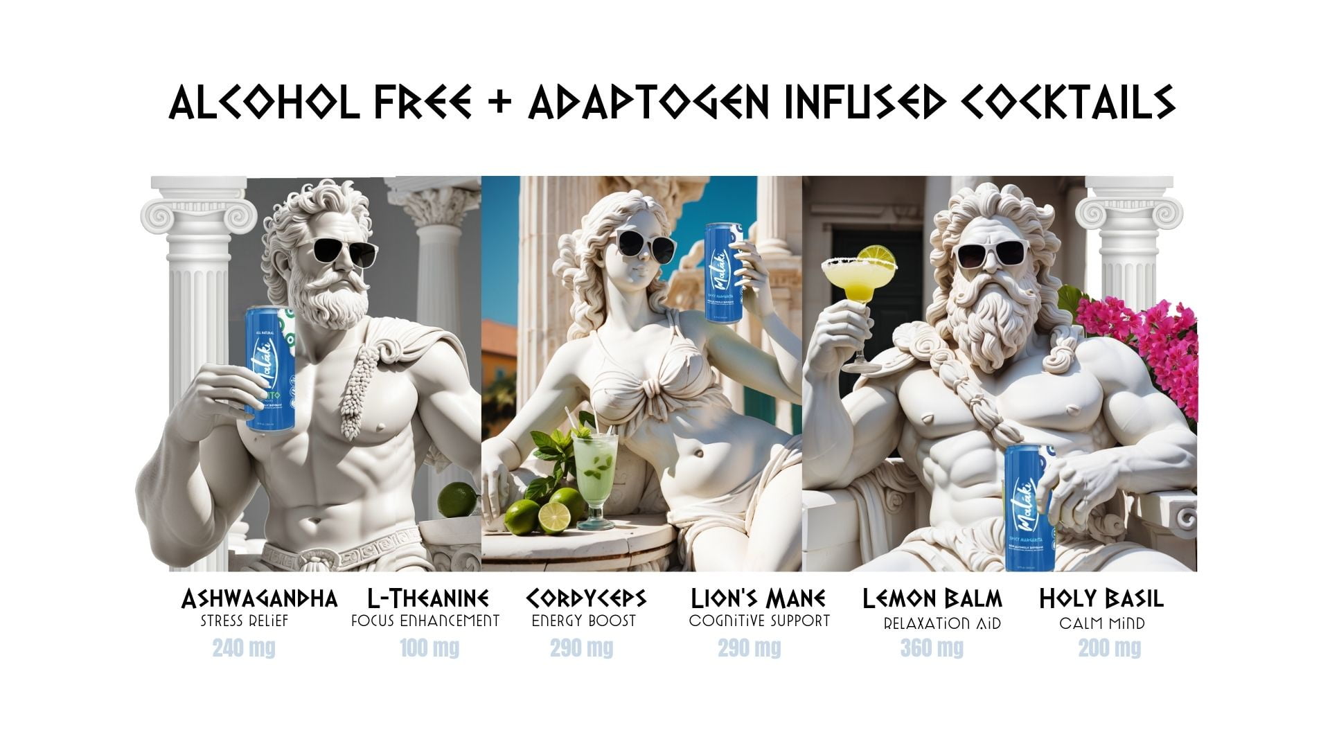 Ouzo Mojito. 4 PACK- Alcohol Free Beverage + Adaptogens - Ashwagandha, Cordyceps, Lion's Mane, L-Theanine, Holy Basil, & Lemon Balm 0% ABV