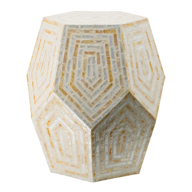 Taburete Hexagonal Capiz Accent de Table Benzara, 53 cm, color beige y blanco