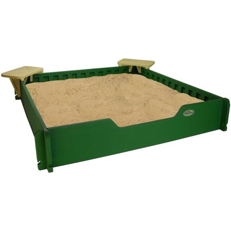 5x5 SandLock Plastic Sandbox for Kids Outdoor Play. w/ Cover, Ground Barrier, 2 Corner Seats