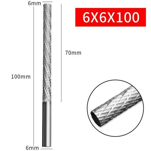 1pc 6mm Shank High Speed Steel Rotary Burr Tool Plastic Wood Carving Rotary File 6×6×100mm A
