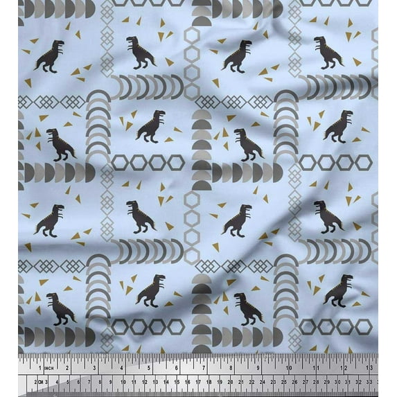 Soimoi Cotton Cambric Fabric Geometric Shapes & Dinosaur Animal Print Fabric by The Yard 56 Inch Wide