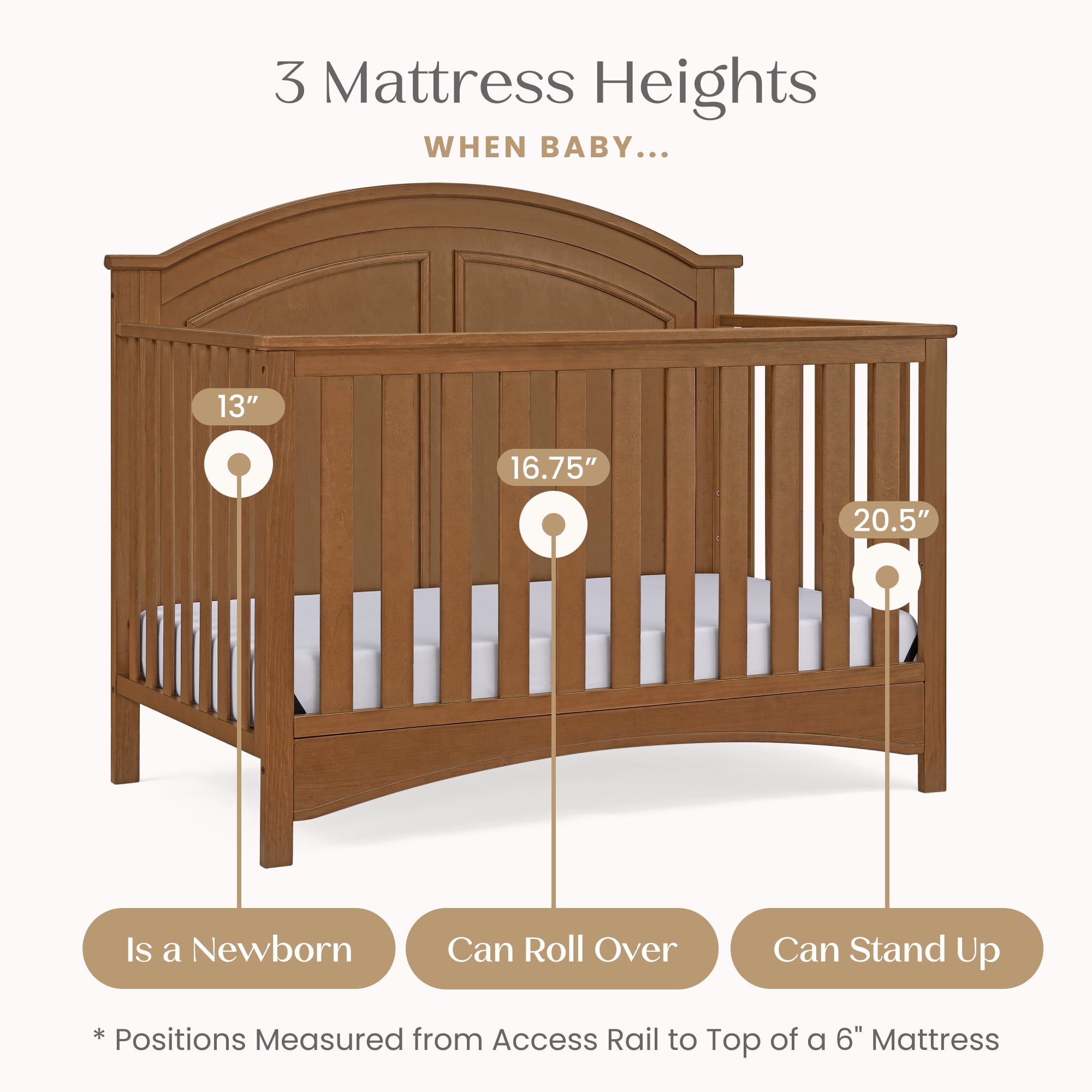 Delta Children Perry 6-in-1 Convertible Crib, Greenguard Gold Certified, Converts to Toddler Bed, Daybed, Sofa Bed & Full-Size Bed with/without Headboard, Fits Standard Crib Mattress, Chestnut