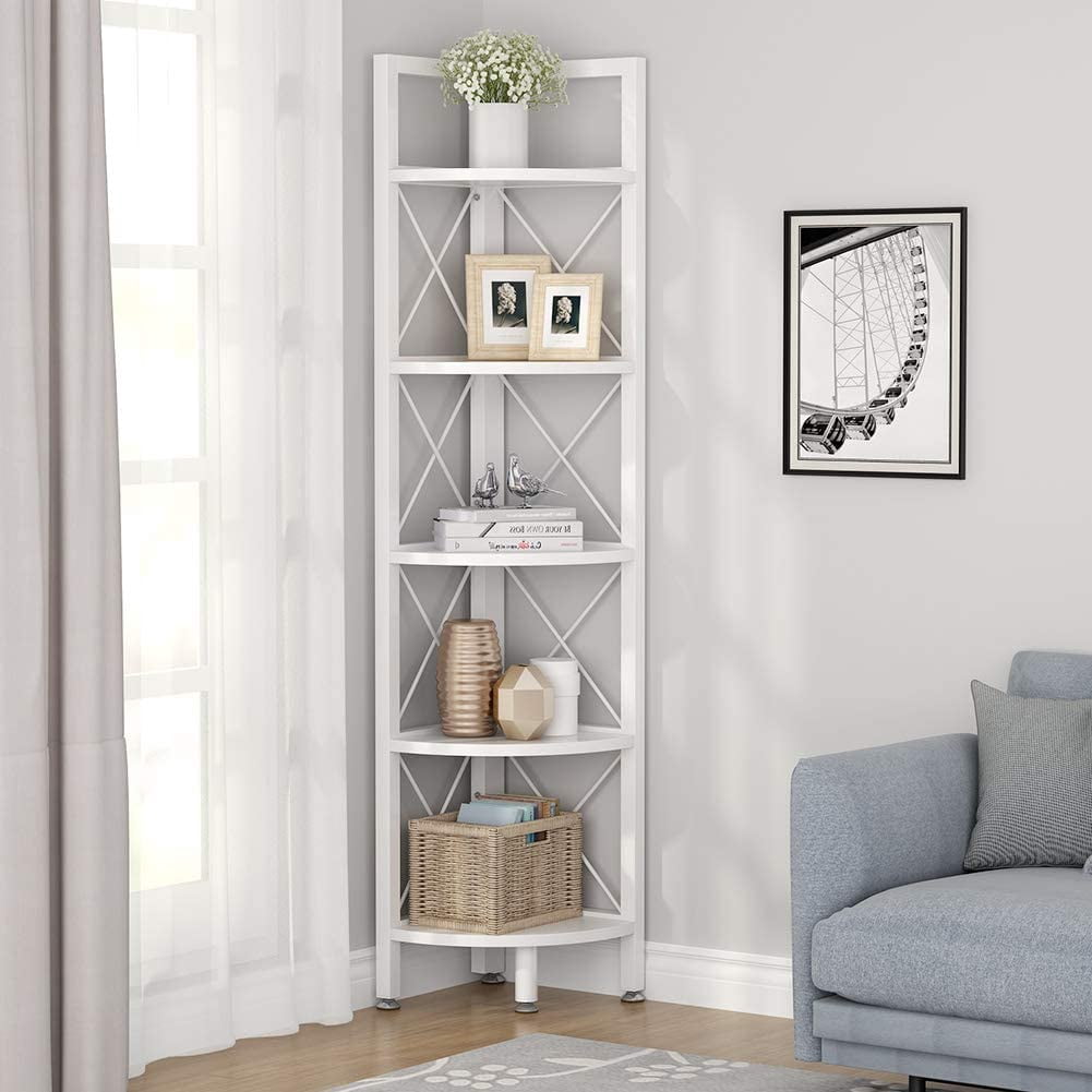 TribeSigns Industrial Tall Corner Shelf 6 Tier Corner Bookshelf 