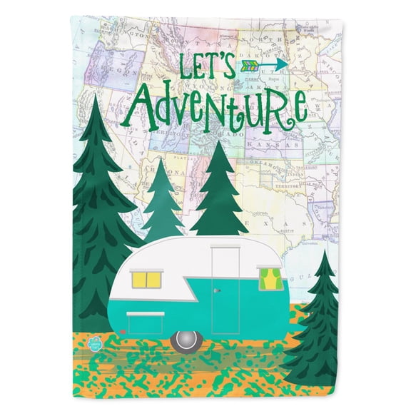 Carolines Treasures VHA3003CHF Lets Adventure Glamping Trailer Flag Canvas House Size  Large multicolor