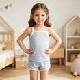 thumbnail image 6 of Juorvia Toddler Girls Summer Outfits 2pc Loungewear Cotton Classic Fitted Sleeveless Tops Color Spliced Shorts(9-10 Months,Gray), 6 of 6