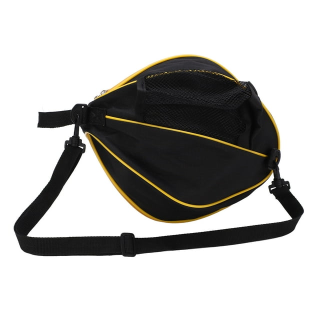 Oxford Round Basketball Bags, Round Mesh Basketball Bags Waterproof Durable PVC Adjustable Lengthened for International Competitions for No. 7 Basketball Black Cloth with Yellow