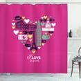 thumbnail image 1 of Saying Shower Curtain, I Love Travel Lettering and Heart with European Landmarks on Magenta Background, Fabric Bathroom Set with Hooks, 69W X 84L Inches Extra Long, Multicolor, by Ambesonne, 1 of 3