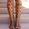thumbnail image 2 of Dakaela Strappy Sandals for Women Gladiator Summer Beach Flats Lace up Knee High Roman Walking Shoes, 2 of 8