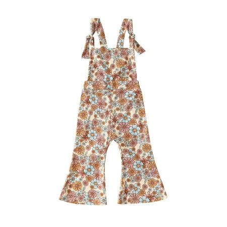

Toddler Kids Girls Jumpsuits Floral Print Sleeveless Knot Shoulder Strap Sling Romper Summer Casual Flare Pants Playsuits（6-24Months，2-4Years）