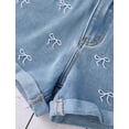 thumbnail image 5 of Girls' Denim Shorts Collection – Bow Embroidered / Distressed Ripped / Allover Bow Print High Waisted Denim Shorts for Kids Summer Casual Wear, 5 of 6