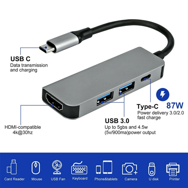 3 in 1 Type C To HDMI-compatible 4K 2K USB 3.0 OTG Charging Adapter Audio