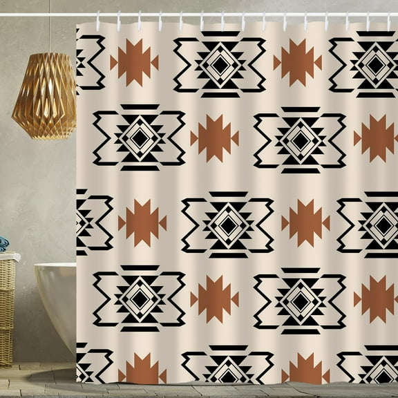Western Aztec Shower Curtain Boho Abstract Pattern Geometric Vintage Shower Curtain with Hooks 72x72 Inch Waterproof Polyester Bathroom Curtain (Geometric Aztec)