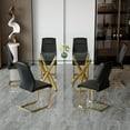 thumbnail image 2 of LUFTUT 71" Glass Dining Table Set for 6, Modern Dining Room Table with Gold Metal Legs and 6 Black PU Leather Upholstered Chairs, Rectangle Dining Table for Kitchen and Dining Room, 2 of 10
