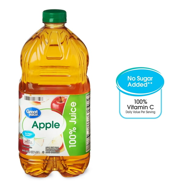 Great Value No Added Sweeteners 100 Apple Juice 64 Fl Oz Walmart Com Walmart Com