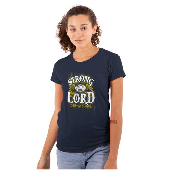 Strong With the Lord Christian Faith Womens Slim Fit Graphic Tee Brisco Brands S