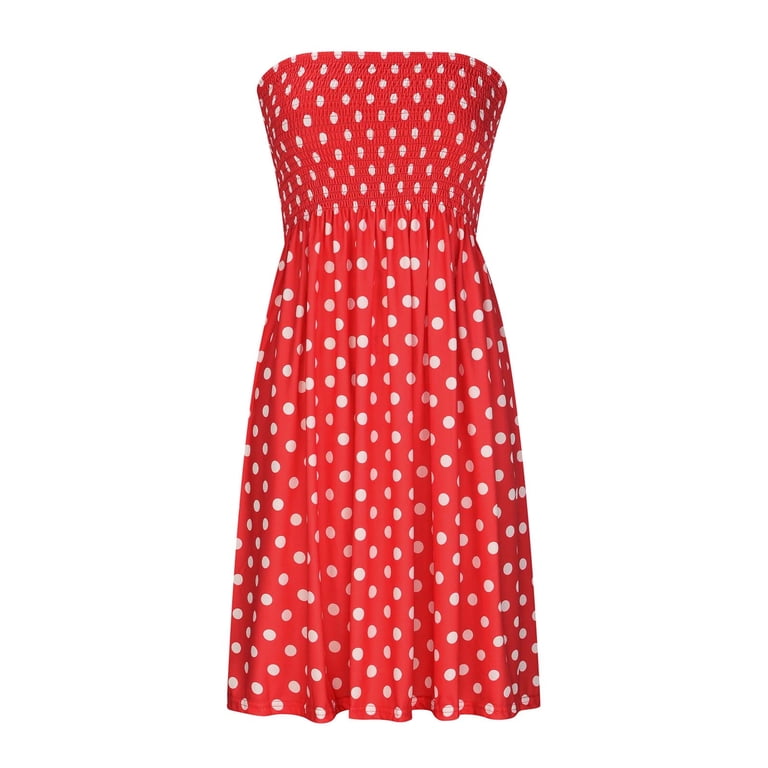safuny Women's Trendy Mini A Line Dress Polka Dot Sleeveless Strapless Dress  Elegant Beach Leisure Retro Holiday Clothing Fashion Summer Clearance Red S  - Walmart.com