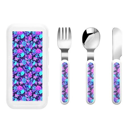 

Kdxio Flower Happy Skull Toddler Utensils Set - Kids Silverware Set Set Kids Utensils Set with Case for Preschooler Children