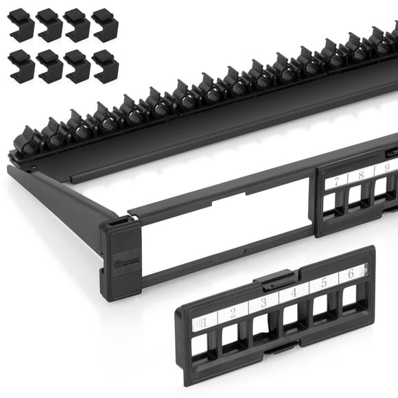 Panel de conexiones Keystone Everest de 24 puertos con 8 conectores en blanco, paquete de 10