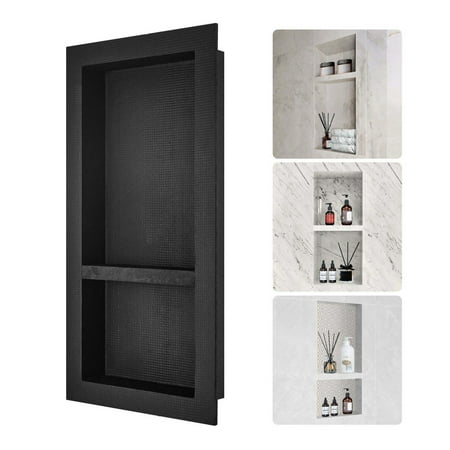 Shower Niche 16×32 Double Shelf Recessed Niche Waterproof Soap Storage Organizer Black – Tile Ready Square Corners Wall Insert for Bathroom