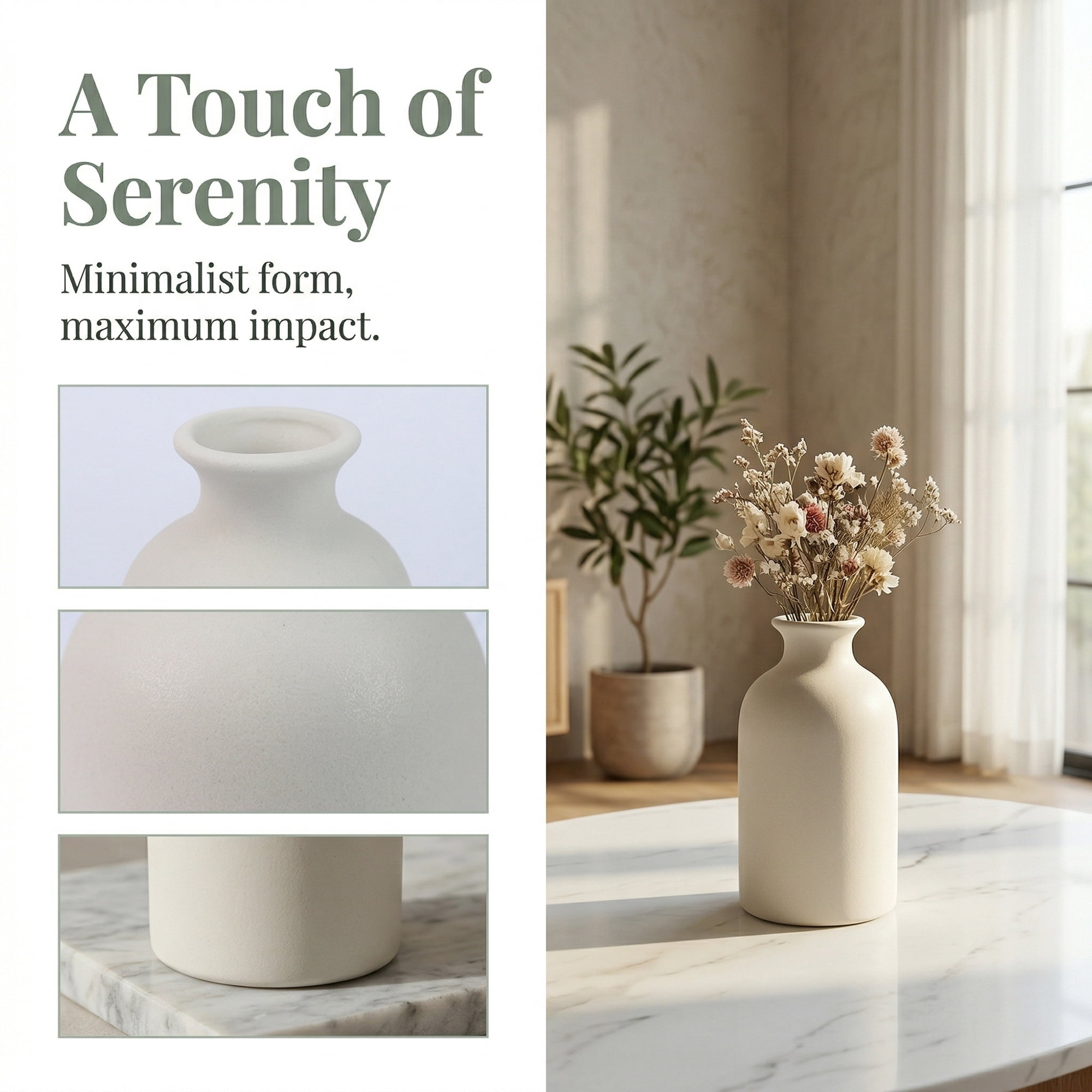 Unique Bargains Ceramic Bud Small Decorative Flower Vase Set White 2.7"L x 2.7"W x 4.7"H