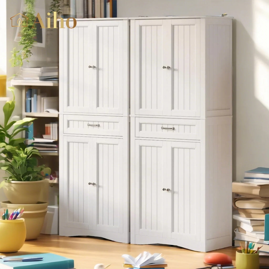 Aiho 71" Kitchen Pantry Storage Cabinet, Storage Cabinet with Barn Doors, Drawer, Adjustable Shelves(图3)
