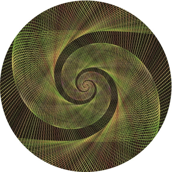 Ahgly Company Machine Washable Indoor Round Transitional Dark Yellow Green Area Rugs, 7' Round