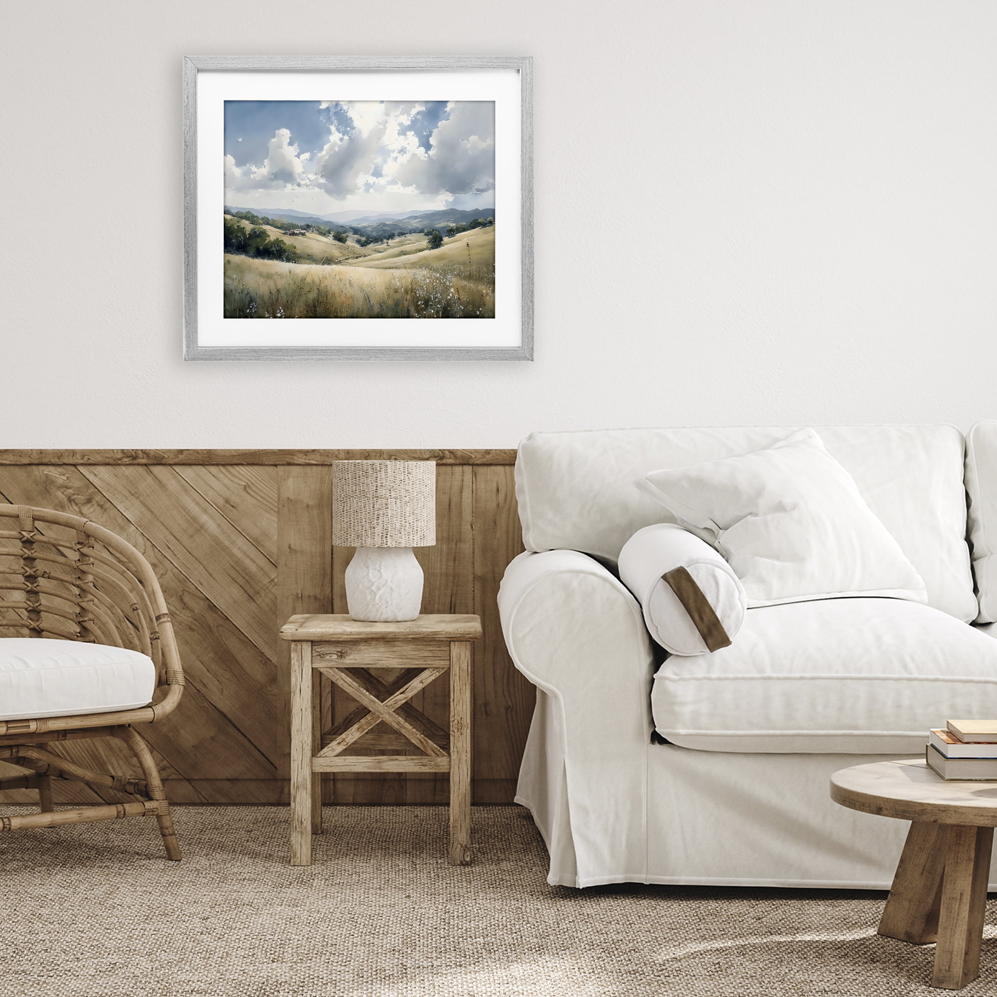 Stupell Industries Distant Hill House in Meadow Gray Framed Print Under Glass, design by Franklyn Gregory