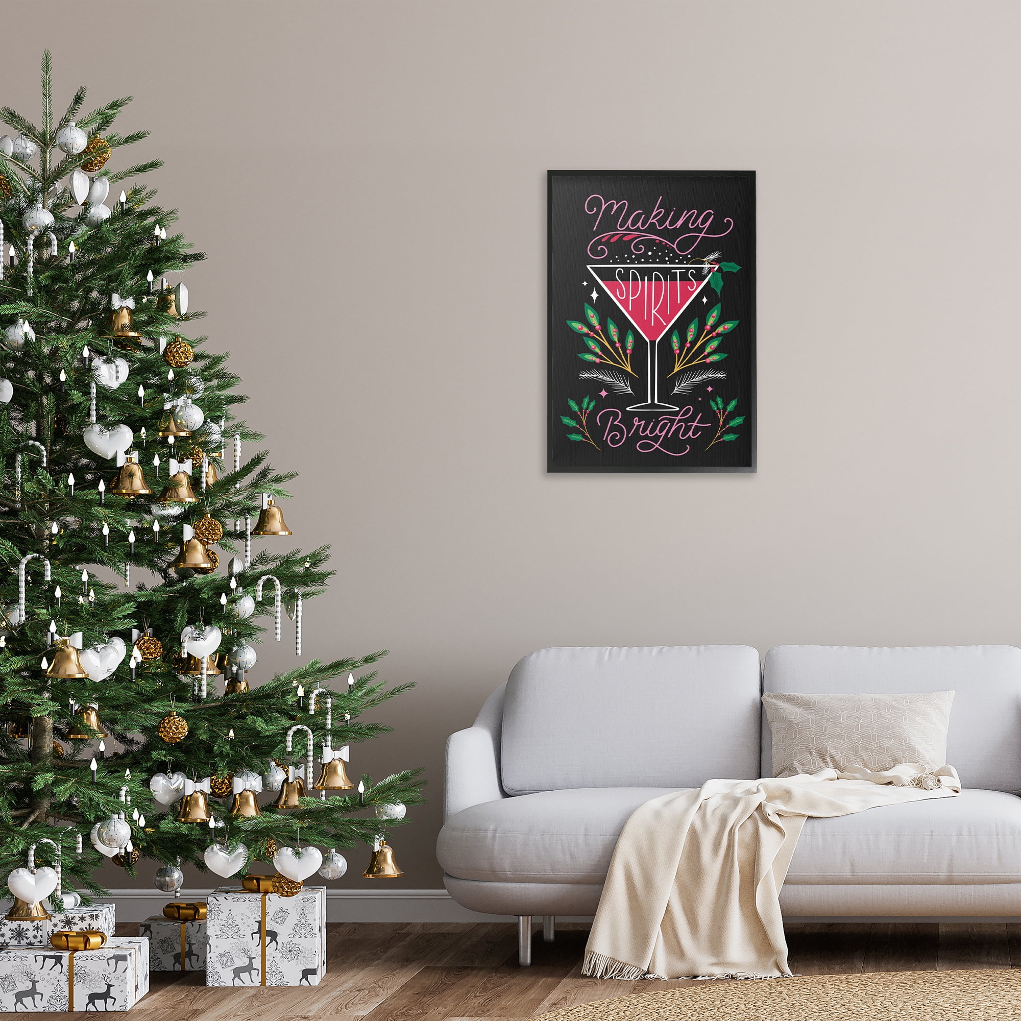 Stupell Industries Making Spirits Bright Martini Holiday Painting Black Framed Art Prints Wall Art, 20 x 30