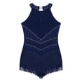 thumbnail image 4 of YONGHS Robe de Danse Latine à Franges pour Filles, Costume de Bal à Sequins, Tango Rumba, Tenue de Danse Bleu Marine 8, 4 of 5