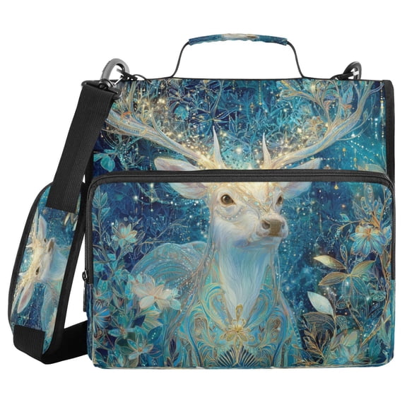 Water-Resistant 3-Ring Binder Organizer with Multiple Pockets Zipper Binder Bag for Office Beautiful Glowing Deer