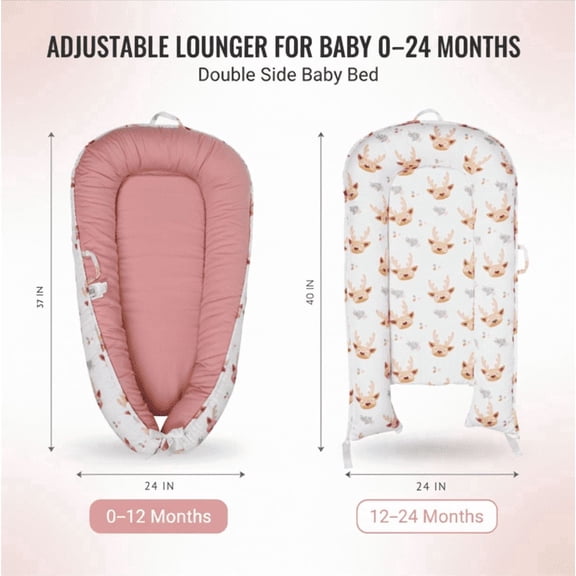 Baby Lounger – Infant Lounger for Newborn 0–24 Months, Baby Nest Lounger, Portable Newborn Lounger, Soft Breathable Cotton, Essentials for Babies at Home and Travel (PINKr)
