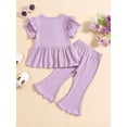 thumbnail image 3 of Honganda 1-5T Girls Summer 2PCS Pants Sets Flying Sleeve Button A-line Tops Flared Pants Sets, 3 of 9
