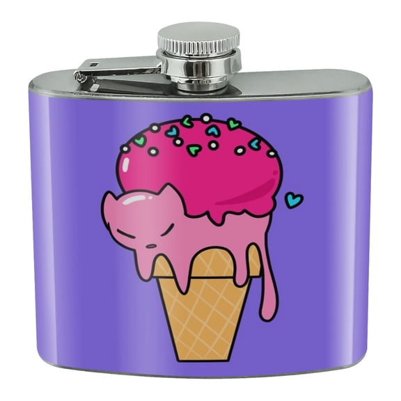 Cute Meowlting Melting Cat Ice Cream Cone Stainless Steel 5oz Hip Drink Kidney Flask